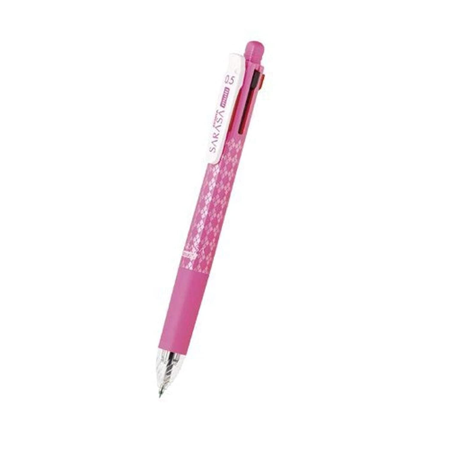 Zebra Multi Function Sarasa 4+S Black/Red/Blue/Green Ink 0.5mm Ballpoint Pen, 0.5mm Mechanical Pencil, Pink Body
