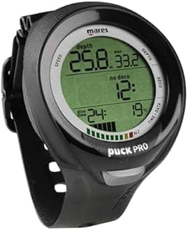 Mares Puck Pro+ Wrist Dive Computer | Ultra Flat Design Watch-Style One Button Control Underwater Scuba Diving Computer, Black/Black