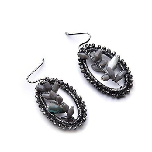 Yifei Boho Woven Dangle Earrings Big Drop Handmade Woven Thread Earrings(Dark Grey)