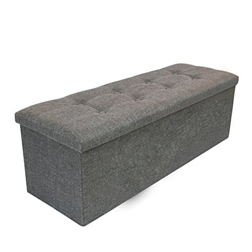 Shelving Solutions Folding Storage Ottoman Bench, Linen Fabric Foot Rest Seat 43” (43 inch, Linen Fabric Grey)