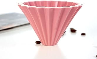 Origami Filter Cup,Ceramic Pour Over Coffee Maker, Non-Electric Pour Over Coffee Dripper, Easy Manual Brew Maker, Single Cups Porcelain for Home, Cafe, Camping, Coffee Gifts (Pink)