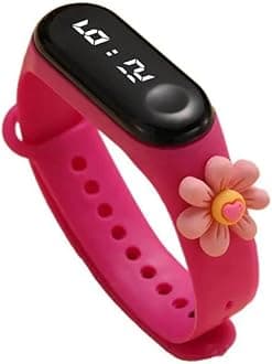 ZOVUTA Digital Dial Waterproof Stylish & Fashionable Wrist Smart Watch LED Band for Kids, Colorful Cartoon for Boys & Girls (Removable Silicon Strap) (Pink Flower)