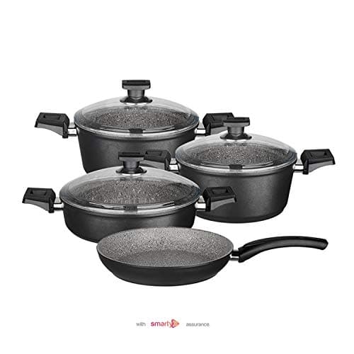 Hisar 7 Pieces Granite Look Non-Stick Pot and Pan Cookware Set (Black)
