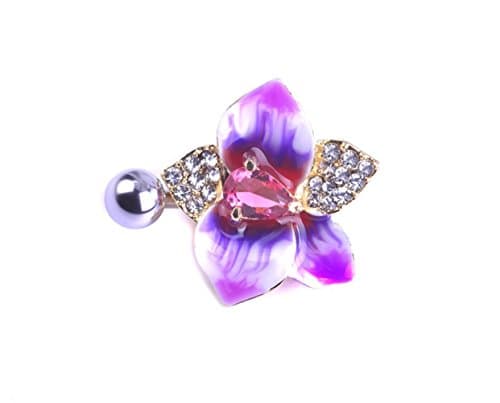 Blucoo Diamond Big Flower Belly Button Piercing Navel Ring