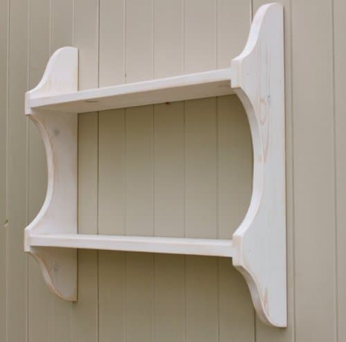 2 Tier Open Back Wall Shelf Rack with Cutaway Sides (Shabby Chic Distressed Whitewash, 24")