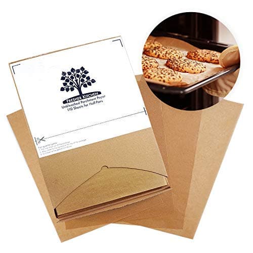 Fresher Kitchen Premium Unbleached Parchment Paper Sheets - 110 Sheets - Exact Fit for 12x16 Half-Sheet Baking Pans