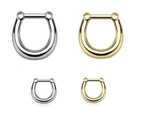 Septum Plain Style Clicker Nose Ring 16 Gauge Set of 2PCS (Silver Color+ Gold Color)
