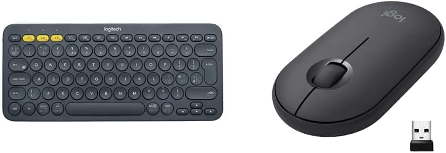Logitech K380 Kabellose Bluetooth-Tastatur, Multi-Device und Easy-Switch Feature, Windows und Apple-Shortcuts, PC/Mac/Tablet/Handy/Apple iOS+TV, UK QWERTY-Layout - Schwarz