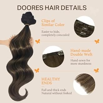 DOORES Human Hair Clip in Extensions, Balayage Dark Brown to Chestnut Brown 14 Inch 9pcs 150g, Hair Extensions Real Human Hair Clip ins Remy Hair Extensions Clip in Human Hair Straight Thick
