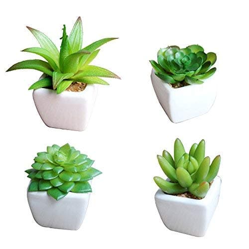 Small Artificial Succulent Plants in Mini Modern White Ceramic Planter Pots Fake Plants for Home Decor Indoor,Set of 4