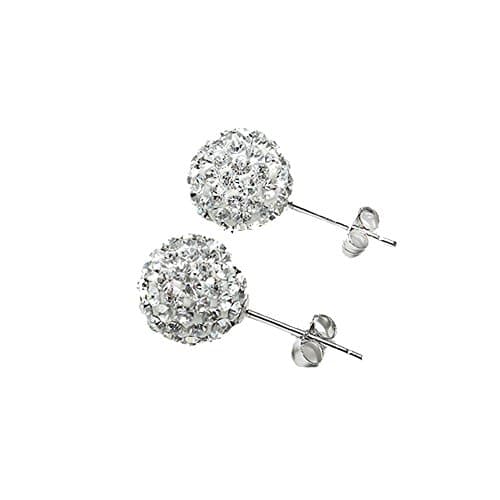 Surker Sterling Silver Pave Crystal Disco Ball Stud Earrings