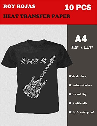 Roy Iron On Transfer Paper 10 Sheets for Dark T-Shirt, 12" x 8" A4 Heat Transfer Paper for Dark Cotton Fabric T Shirts, Compatible with All Inkjet Printers