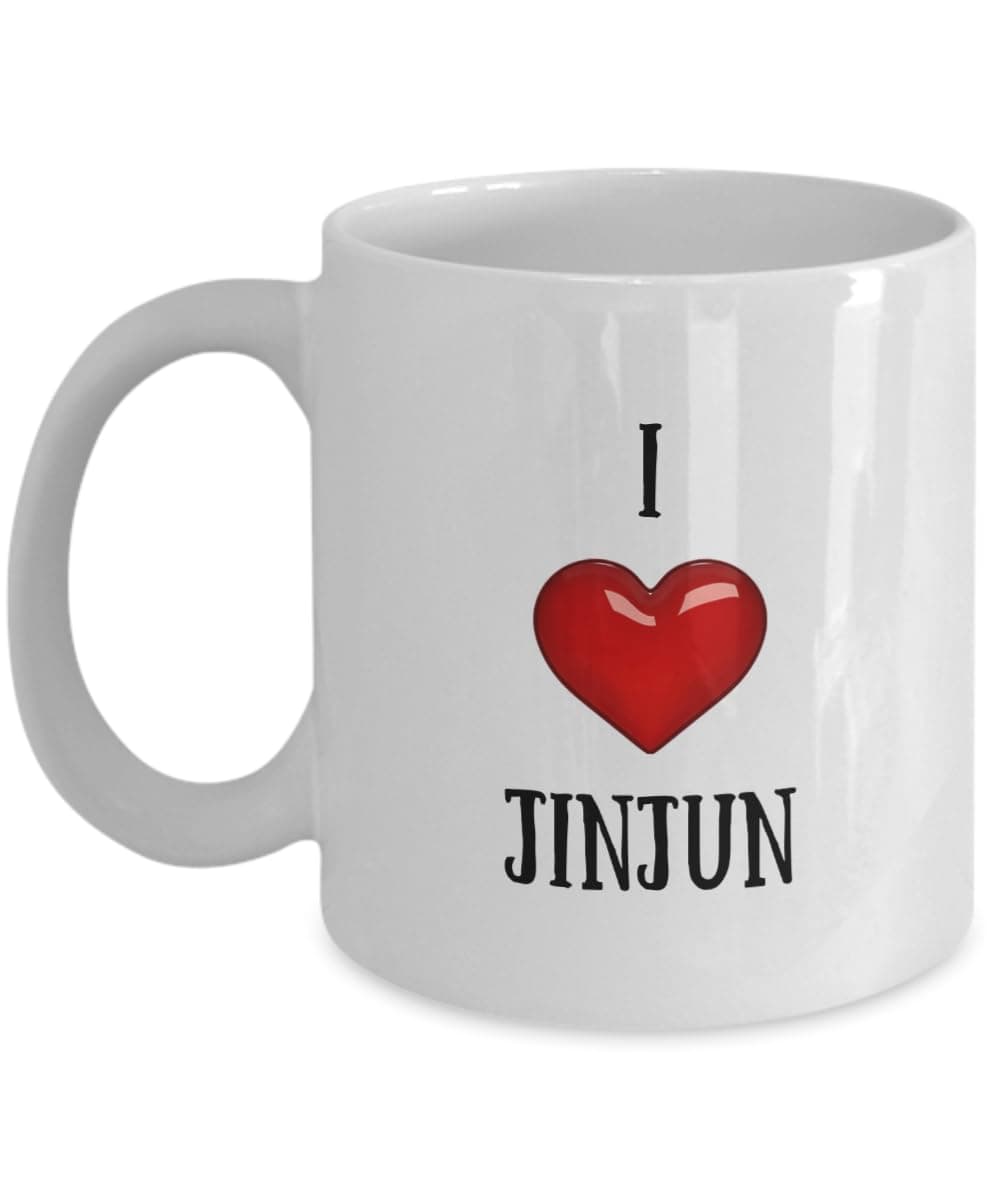 I Love Jinjun Coffee Mug - Personalized Cup with Name Jinjun, Customized Birthday/Christmas/Holiday Gift Idea for Jinjun 11oz Playful Fox PFX42B