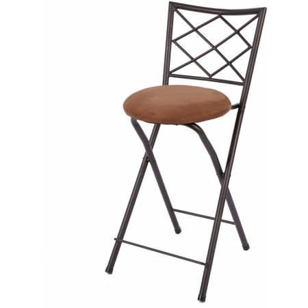 Diamond X-Back Folding 24" Counter Stool, Bronze with Beige Microfiber Cushion (1, Beige)
