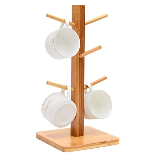 MUGIAZII Mug Tree, Mug Stand, Storage Coffee Tea Cup Organizer Holder with 6 Hooks (Natural Bamboo)