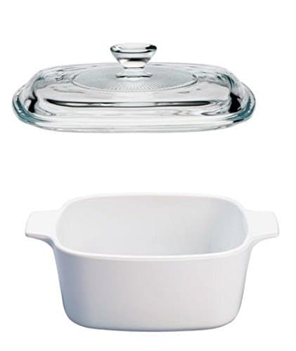 Corningware Pyroceram Just White Square Casserole Bundle: 1.5 L Square Casserole with Glass Lid