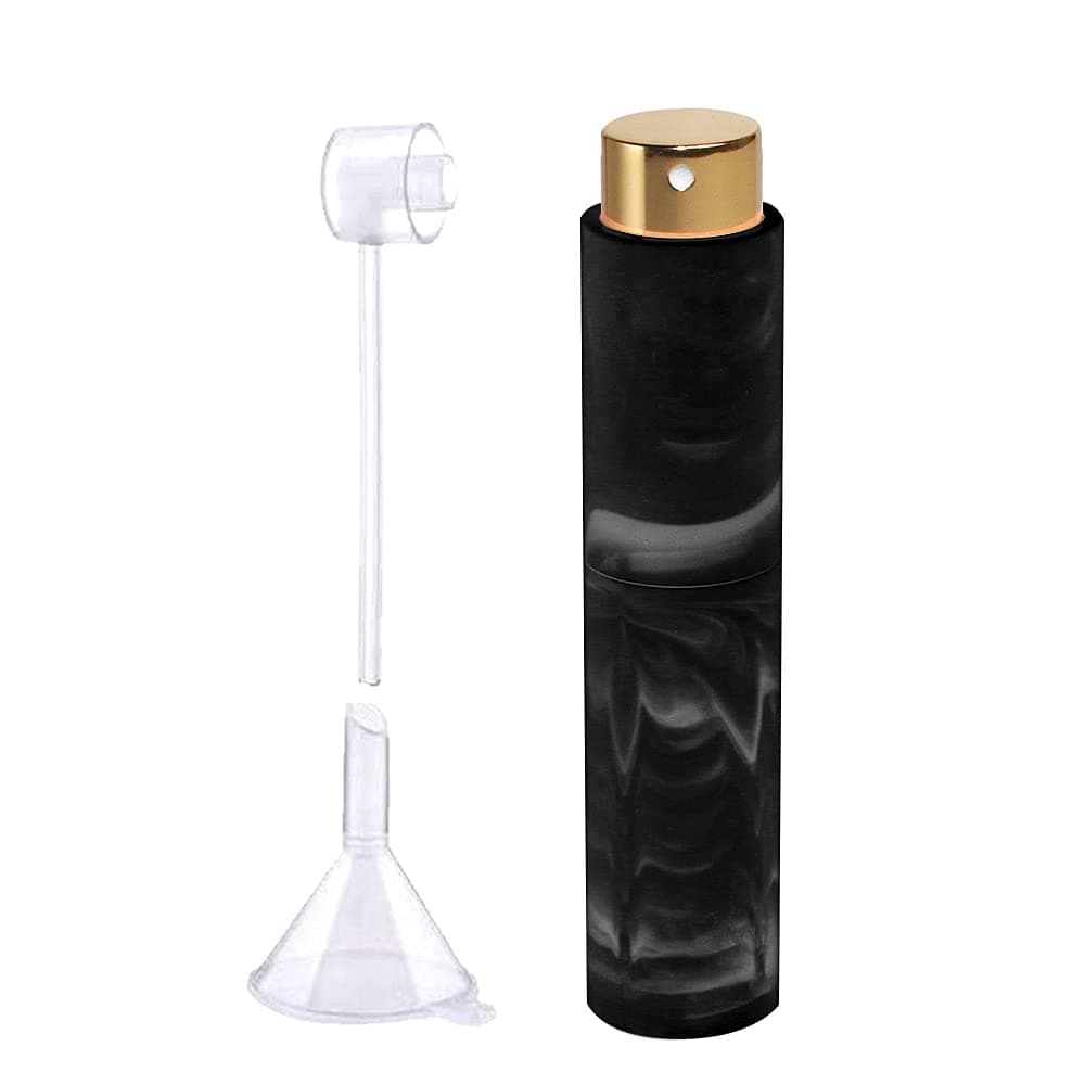 Perfume Atomizer Bottles Pack of 2, Vitog Refillable Mini Travel Size Empty Perfume Sprayer Spray with Funnel, Distributor, Marble Pattern Portable Spray Bottle for Women, Men (10ML), Black,