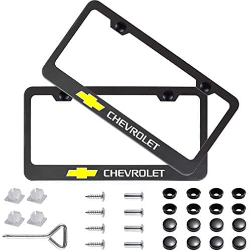 Auto sport 2pcs License Plate Frames with Screw Caps Set Stainless Steel Frame Applicable to US Standard Cars License Plate Fit Chevrolet Accessory