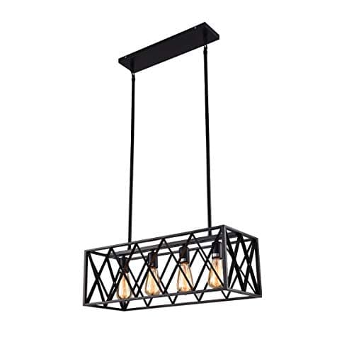 mirrea Vintage Pendant Light Fixture 4 Lights in Rectangle Frame Shade Matte Metal Black Painted Finish