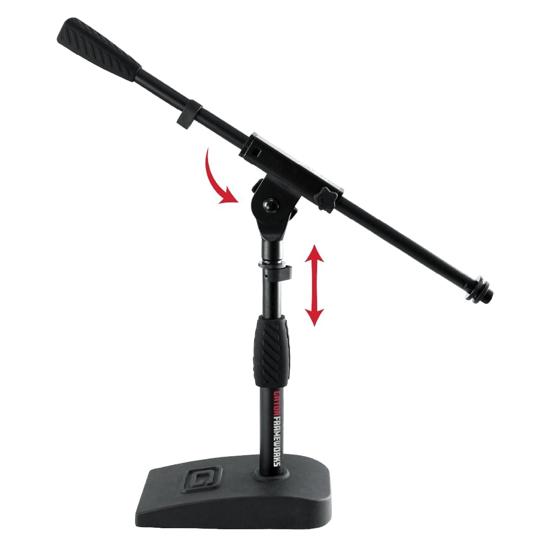 Gator Frameworks Short Weighted Base Desktop Microphone Stand with Boom arm, and Adjustable Height, Base Dimensions - 4.5" X 8" (GFW-MIC-0821)