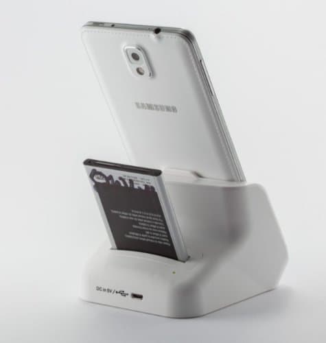 KADA(TM) Dual Charging Dock Cradle for Samsung Galaxy Note 3 with Battery Charging Slot - Retail Packaging - white