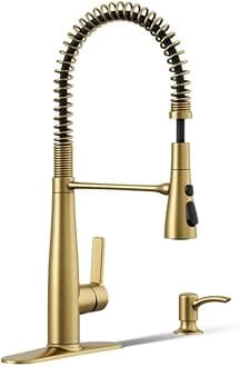 KOHLER K-REC22745-SD-2MB Semi-Professional Kitchen Sink Faucets with Soap Dispenser, Commercial Kitchen Faucets with Pull Down Sprayer, Vibrant Brushed Moderne Brass