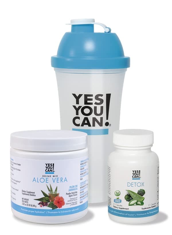 Yes You Can! Detox Kit Bundle - Includes YYC! Capsules, Aloe Vera Drink Mix, and Water Bottle, Body Cleanse Kit, Daily Cleanse and Proper Hydration with Vitamins - (Hibiscus)