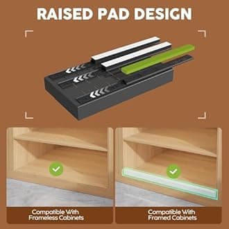 4 Pack Expandable Width (9"-14.1") Pull Out Cabinet Organizer 21" Deep with Raising Pad for Framed Cabinets, Upgrade 3 Slide Rails Slide Out Drawers, Roll Out Shelves Adhesive, Black