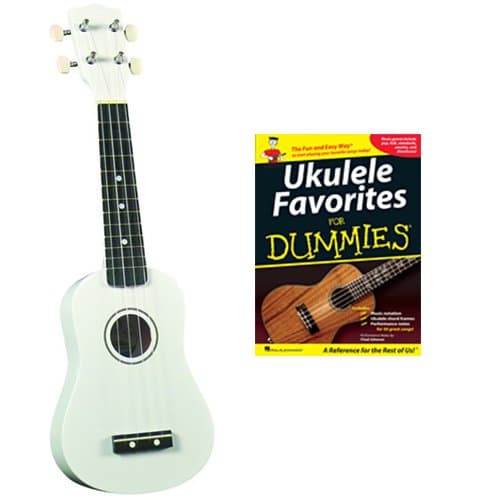 Ukulele For Dummies Pack -White Soprano Ukulele w/Bag + Ukulele Favorites for Dummies Book