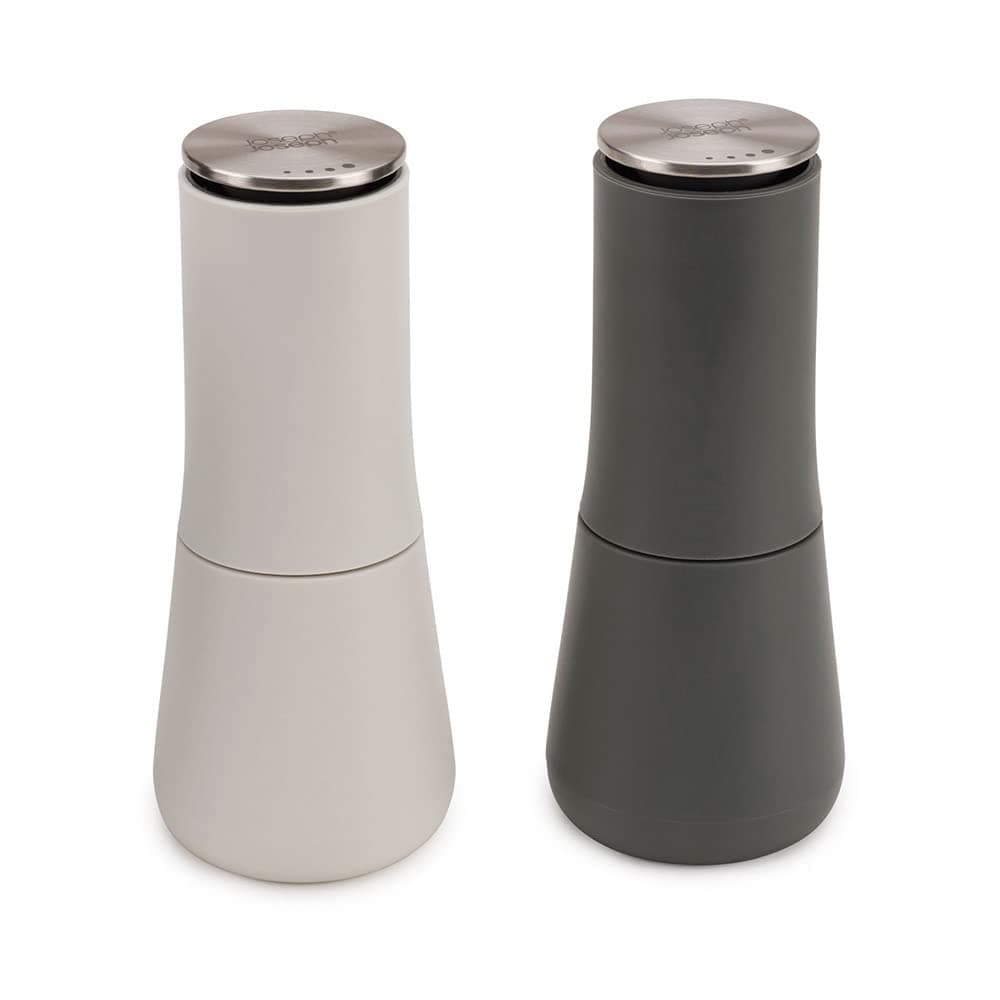 Milltop Non-Spill Salt and Pepper Mill Set Refillable with Ceramic Grinding, White/Grey, 24
