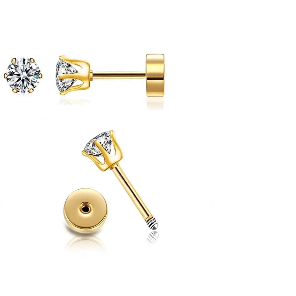 CZ Stud Earrings 14K Gold Stud Earrings,Flat Back Cubic Zirconia Earrings for Helix Cartilage Earlobe Piercing Jewelry | Cartilage Earring | Helix Piercing Jewelry