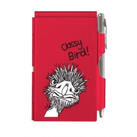 Casey Rogers Designer Glamorous flip notes Red Classy Bird Ostrich ladies handbag notepad in case with pen