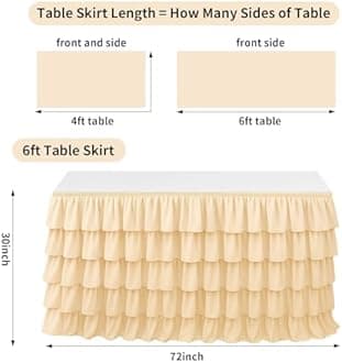 Champagne Table Skirt Tutu Ruffled Tablecloth for Classroom Teacher Desk Skirt Back to School Supplies for Princess Girls Birthday Party Cake Dessert Decorations, 6FT