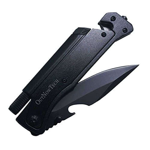 OutNowTech Vantage Folding Pocket Knife - Multi-Purpose One-Handed Easy Open Survival Knife for Hikers & Campers, with Magnesium Fire Starter, Belt Cutter & LED Light
