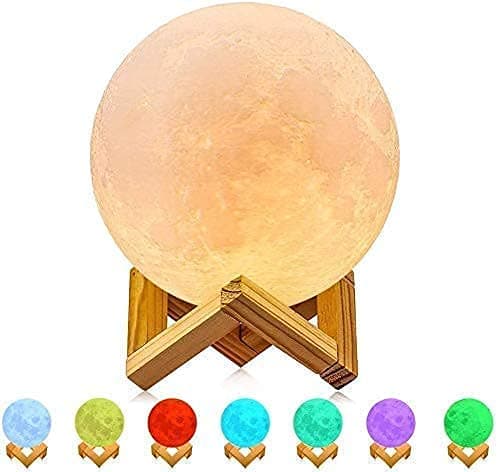 MUNGAT 3D Moon Lamp 7 Multi Colors Changing Touch Sensor with Wooden Stand Moon Night Table Lamp for Bedroom (15cm) Pack of 1