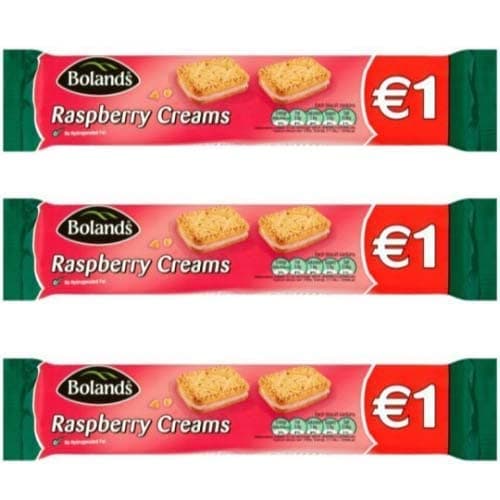 Bolands Raspberry Creams, Irish Cookies Biscuits, 3 pack, 125g each bag.
