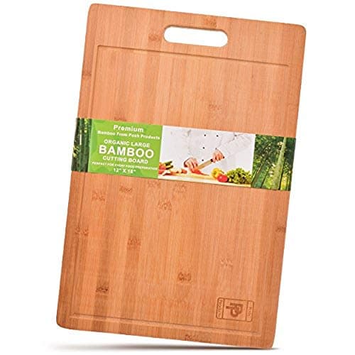 Large Bamboo Cutting Board with Drip Groove and Handle 18 x 12 Low Maintenance