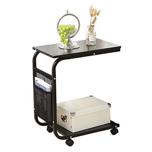 SHUHOME Lap Table Laptop Computer Stand Desk Mobile Table Side Table Snack Table with Wheels Removable End Table (Black Brown)