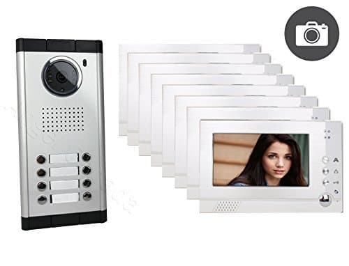 Apartment Building Video Intercom with Auto Visitor Photo Memory & Eight 7" Color Monitor