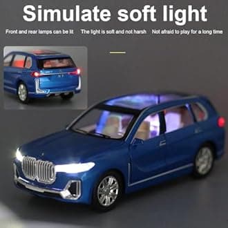 1/24 Big BMW X7 Toy Car Metal Pull Back Diecast Car with Openable Door and Sound Light, Gifts Toys for Kids【 Blue 】