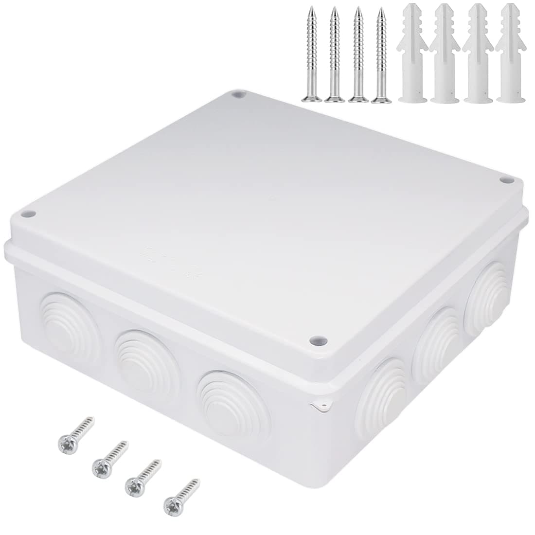 ZulkitSurface Mounted Junction Box ABS Plastic Dustproof Waterproof IP65 Universal Electrical Boxes Project Enclosure White 7.9'' x 7.9'' x 3.1''(200mmx200mmx80mm)