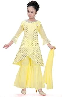 CLOTH ADDA Ethnic Indian Girls Kurta Plazzao Dress Set, Thread Sequin Embriodery, Size 3 Years to 16 Years