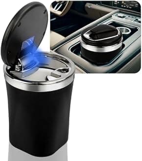 Car Ashtray,Ceramic Liner Car Ashtray With Lid,Portable Ash Tray For Smell Proof with LED Car Cup Holder Accessories for Indoor Outdoor Travel Car Smokers (Black Lid), mini, HT852-QHYB