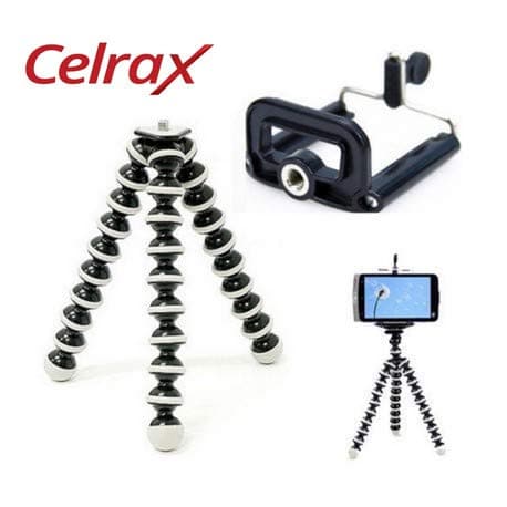 VOSAVO Celrax Gorilla Fully Flexible Universal Mini Mobile Tripod with Mobile Clip Holder (White and Black, Height -6 Inch)