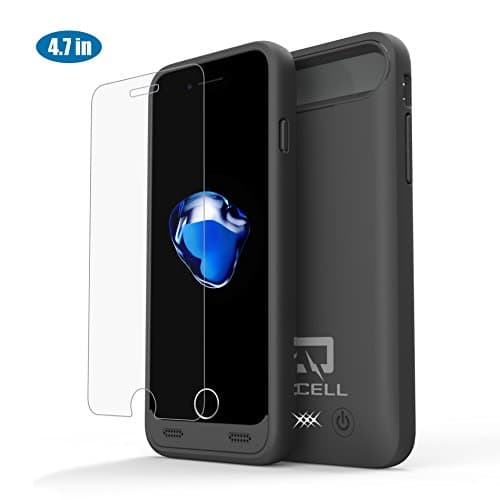 iPhone 7 Battery Case+Glass Screen Protector, QCell 4000mAh Dual Layer Slim Extended Battery Charging Case for Apple iPhone 7 2016 Release(4.7 inch) with 9H Glass Screen Protector- Black