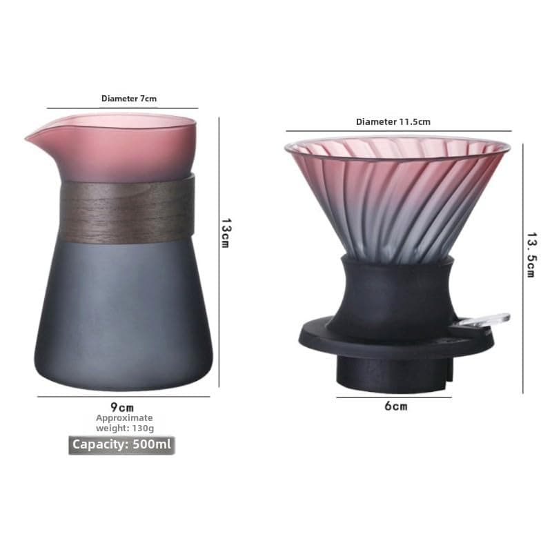 Pour Over Coffee Maker Set High Borosilicate Glass Dripper Coffee Sharing Pot Home Brewing Filter Compatible Drip Coffee Accessory with Comfortable Walnut Handle (100 V02 filter paper)