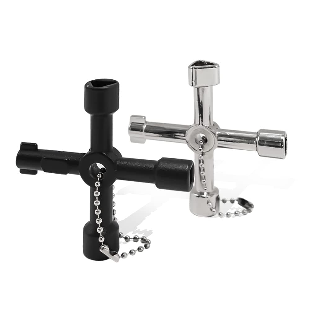 Ajure 2PCS Multi-Functional 4-Way Water Meter Key, Steel Sillcock Key, Faucet Shut Off Tool with Chains, Valve, Plumbing, Gas, EDC, Triangle and Square Keys
