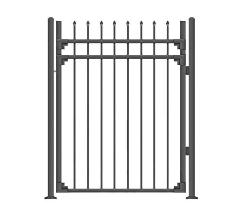 XCEL - Black Steel Anti-Rust Fence Gate - Sharp End Pickets - 4ft W x 5ft H - Easy Installation Kit, for Residential, Outdoor, Yard, Patio, Entry Way, 3-Rail Metal Gate