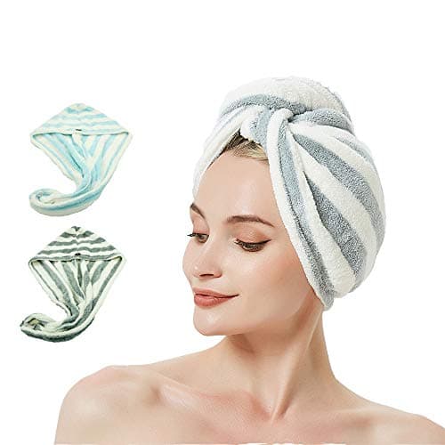 AuroTrends Microfiber Hair Towel Wrap 2 Pack,Quick Dry Hair Drying Towel Super Absorbent Hair Wrap Set of 2- 2020 Updated Version (Baby Blue+Grey)