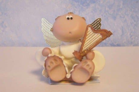 Angel Cheek Figurine with Harp